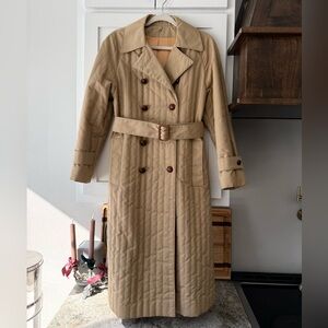 Vintage Quilted Trench Coat • Belted Tan Longline Coat • Made in USA